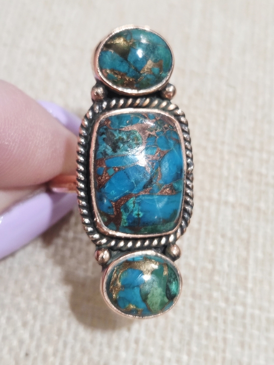 Jewelry - Turquoise Inlay Copper Statement Ring - Blue Green